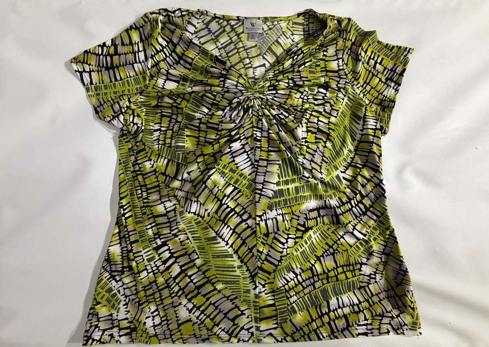 Worthington Woman Stretch Twist Front Blouse Top Green 2X